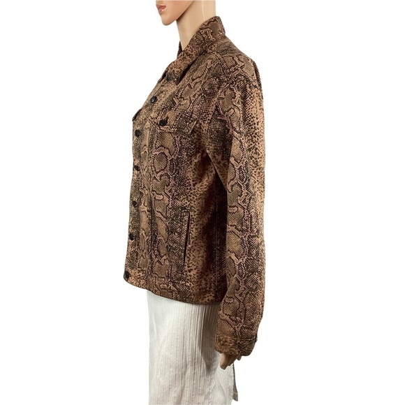 Free People Denim Trucker Jacket Size S Snake Print Brown - Picture 4 of 7